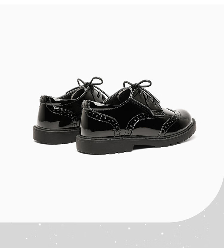 Aokang Boys' Leather Shoes, Spring 2026 New Black Stylish Fashionable British Style Performance School Shoes for Boys 7