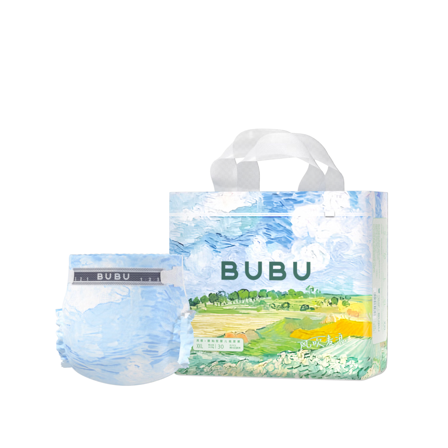 BUBU Wind-Blowing Wheat Field Diapers, XXL Size, 30 Pieces (14-17kg), Ultra-Thin Breathable Wind Pants