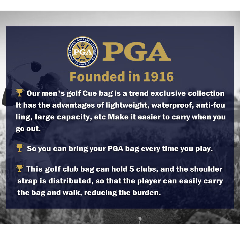 PGA Golf Bag for Men, Ultra-Light Portable Club Bag, Practice Ball Bag for 6 Clubs, Navy Blue 3