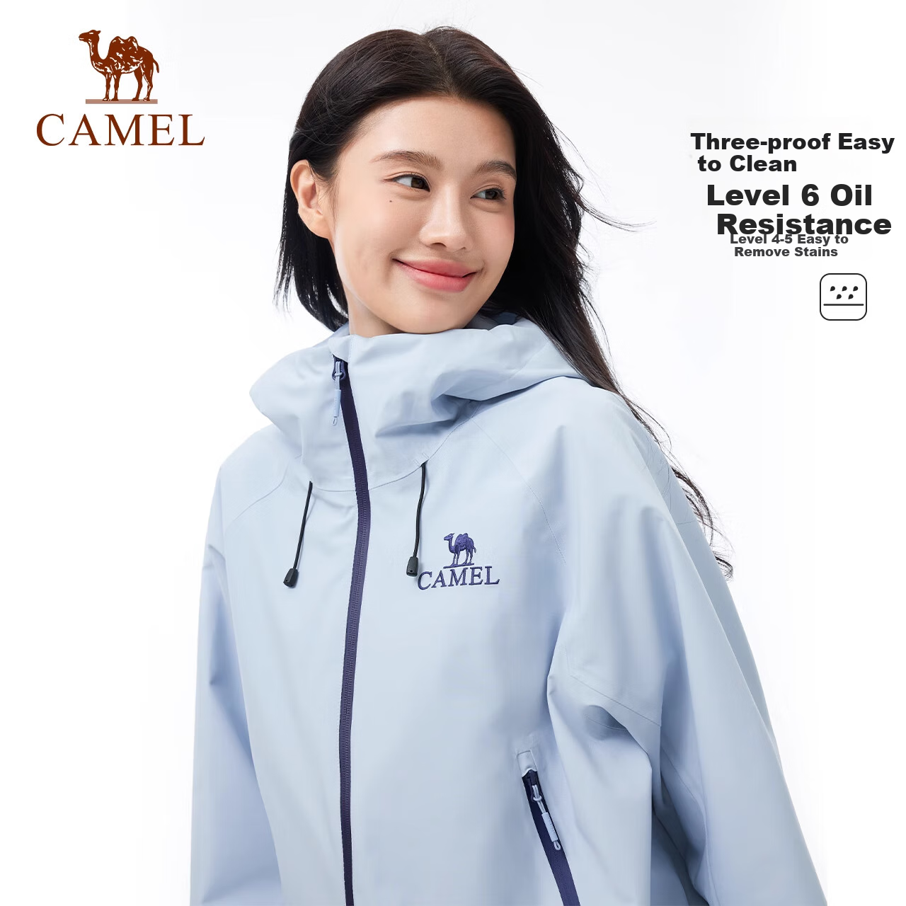 CAMEL Outdoor Single-Layer Waterproof Jacket Unisex Triple Protection Mountaineering Suit 6B001 Mountain Blue, Unisex Style L