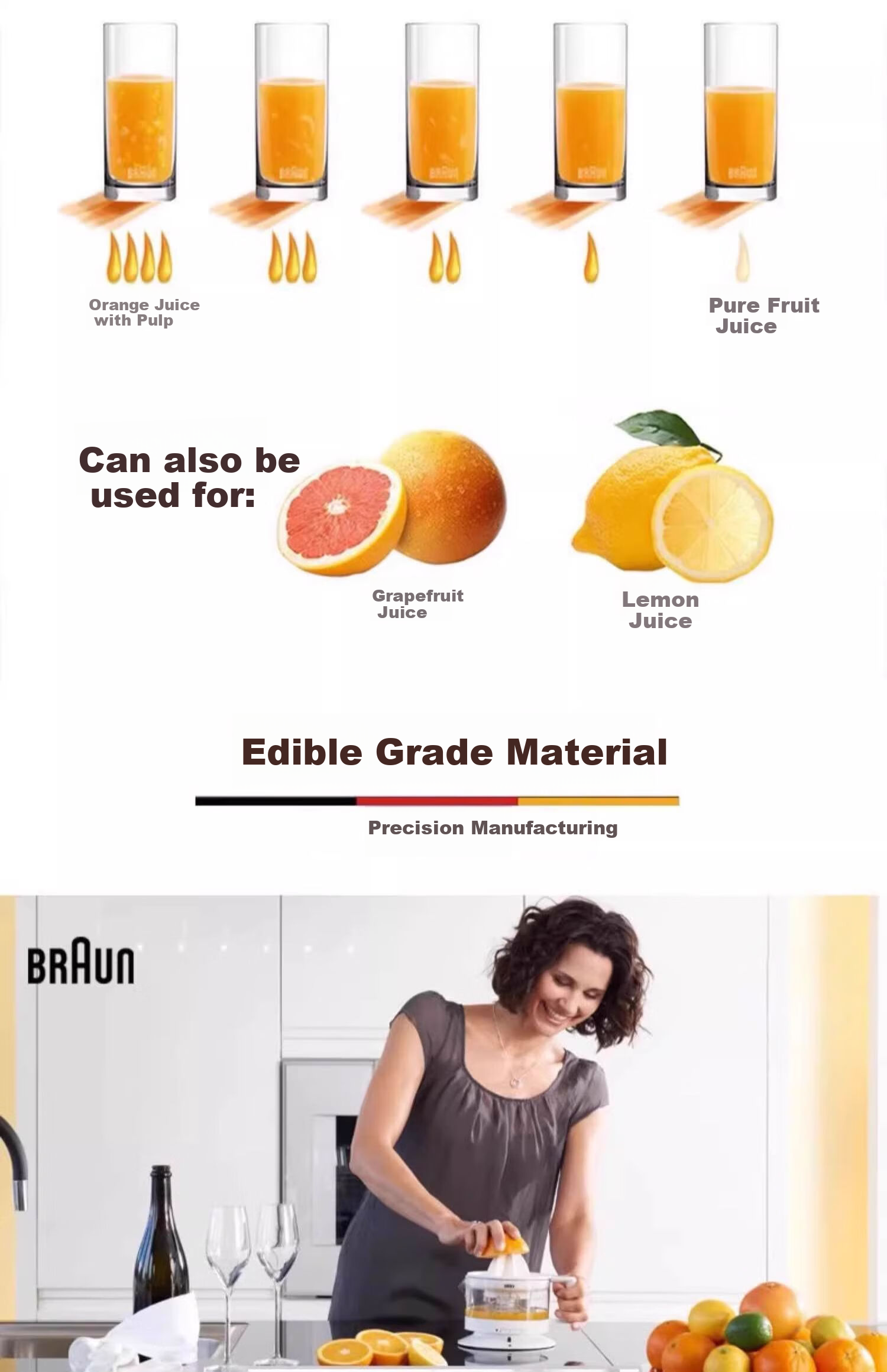 Braun Orange Juicer CJ3000, Manual-Pressed Orange Squeezer, Home Automatic Small Electric Juicer, Fresh Fruit Press 9