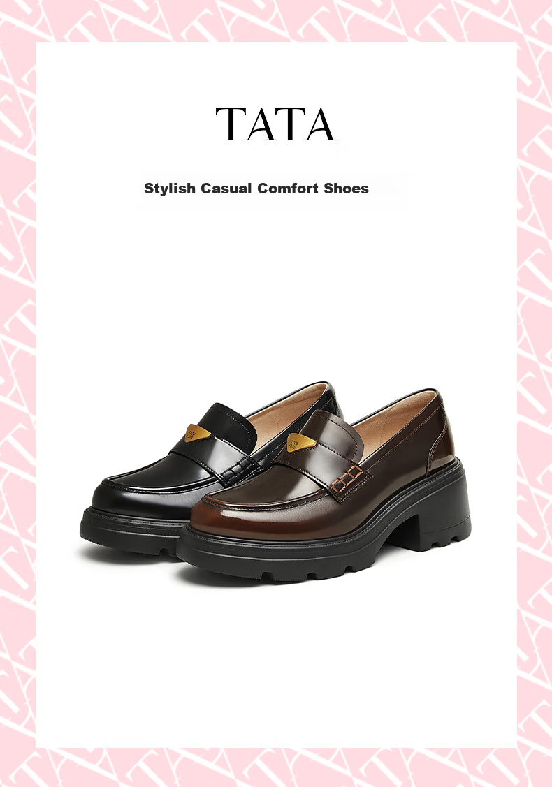 TATA Shen Yue Same Style Prophet Thick Sole Loafers Genuine Leather Height Increasing Small Leather Shoes Black 38 2