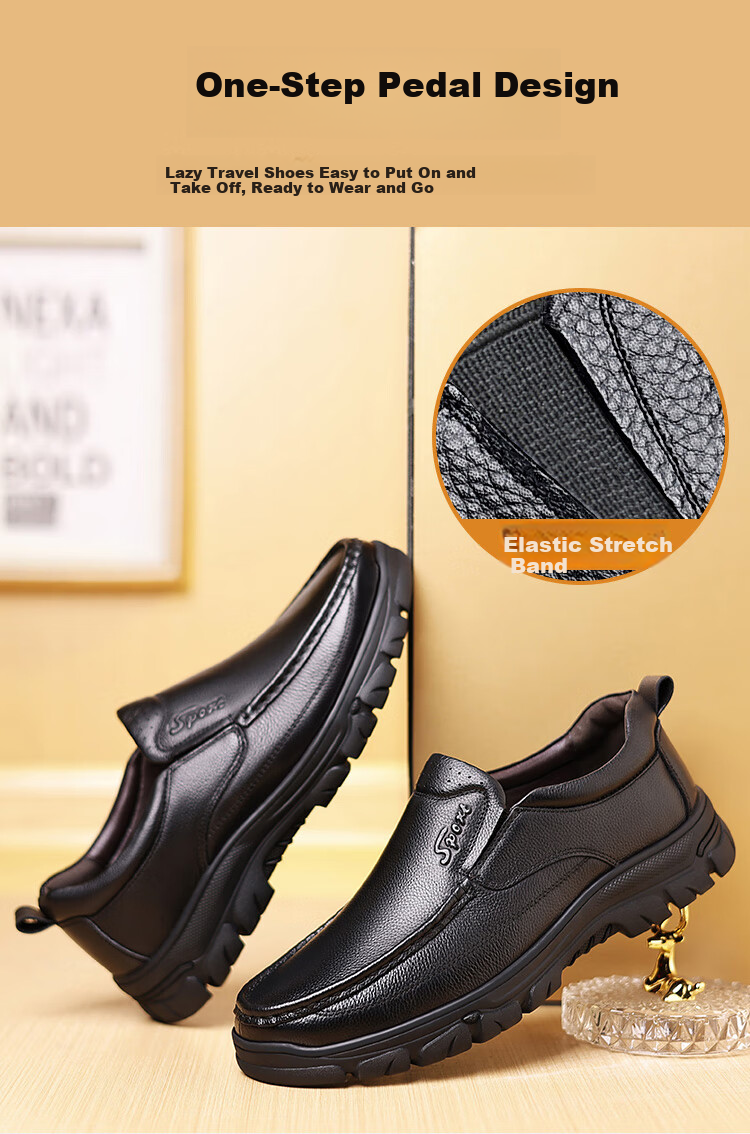 EGCHI Business Casual Leather Shoes for Men, Slip-On, Top-Grain Cowhide, Work Shoes J1667 Black Size 38 5