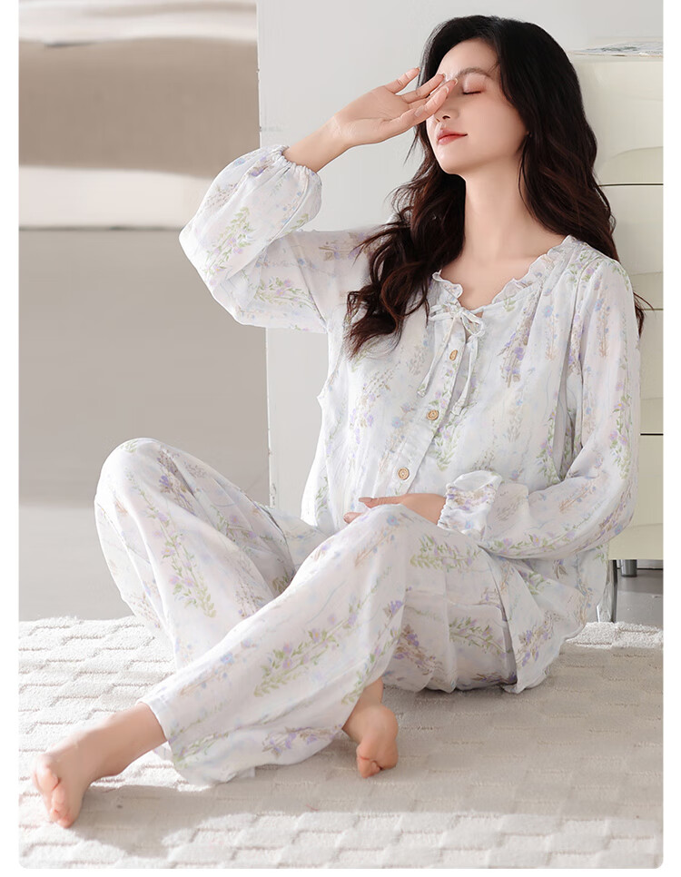 JOYNCLEON Summer Thin Bamboo Cotton Maternity Pajamas Postpartum Nursing Hospital Gown with Chest Pads Homewear Blue L Jyz157092 5