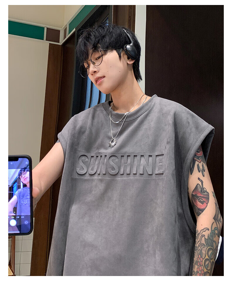 Zofili Men's Summer Letter Steel Stamp Loose Casual Versatile Sleeveless T-Shirt Youth Trendy Sports Vest Tank Top 18