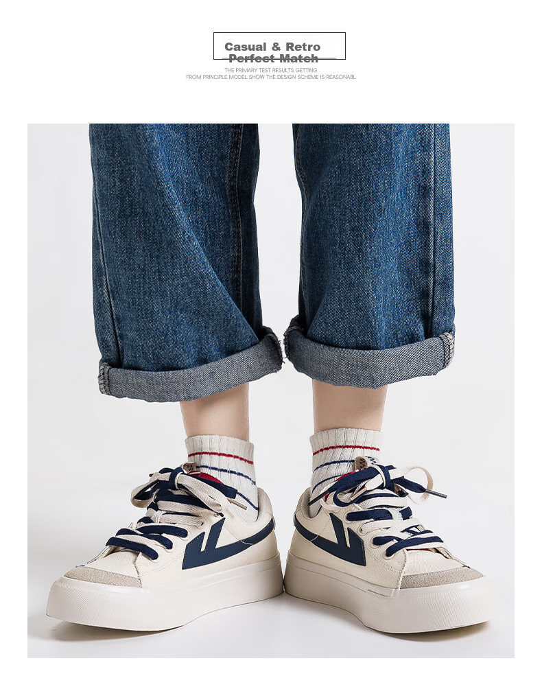 Huili Official Women's Sneakers, New Summer 2026 Style, Thick-Soled Breathable Canvas Shoes for Women, Beige And Navy Blue, Size 36 8