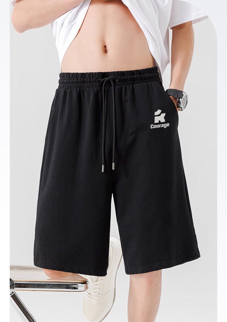Baleno Cotton Sports Shorts for Men, Summer Loose Breathable Home Casual Thin Shorts for Outdoor Wear, Student Gray Mid-Length Shorts 3