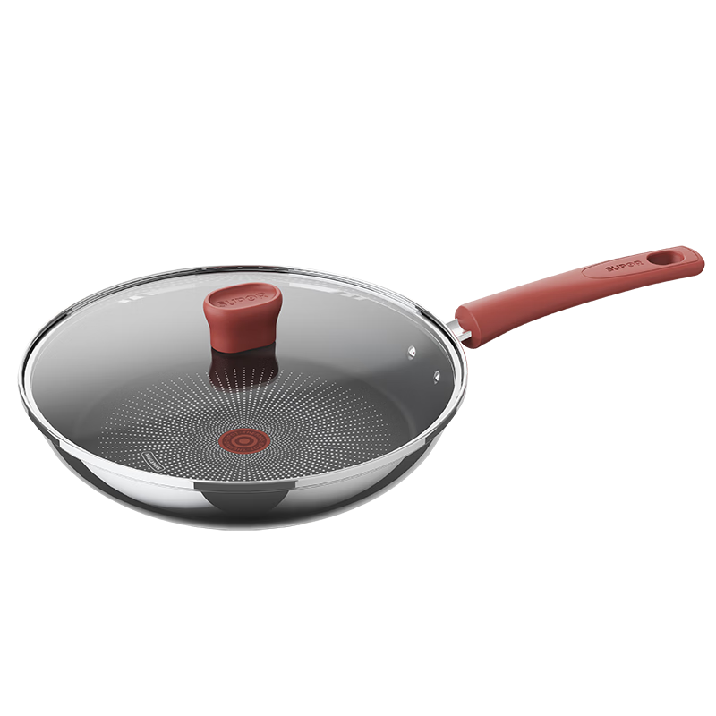 SUPOR Frying Pan, Red Dot Oil-Gathering Non-Stick Pan, Stainless Steel Flat Bottom Pan, Steak Pan, Breakfast Griddle, Wear-Resistant SJ28CC1