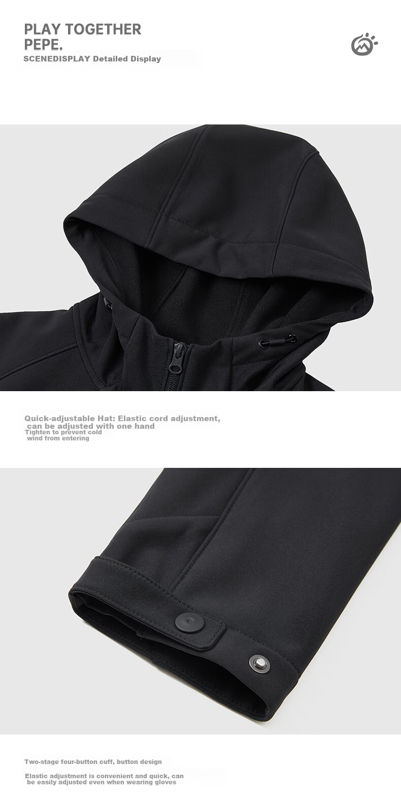 TECTOP Soft Shell Jacket, Fashionable Windproof Breathable Wear-Resistant Coat, Hooded Sports Windbreaker, Cloud Ink Black, M 18