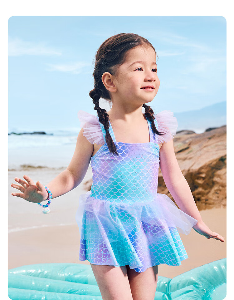 Balabala Girls' One-Piece Swimsuit with Mesh Skirt Toddler Swimwear Sweet Mermaid Swim Dress 15