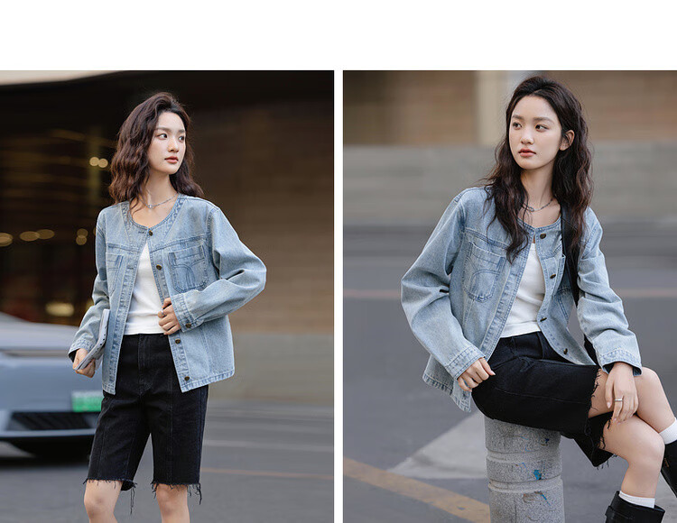 Dme [Single-Neutrality Cloud-Feel Cotton] Spring Korean Style Design Pocket Pressed Line Loose Comfortable Concealing Women's Denim Jacket 5