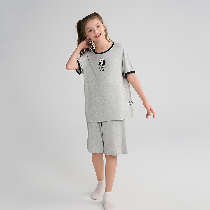 Пижама детская Aimer Kids для девочек, молочная ткань, антибактериальная, с коротким рукавом, 3А, летняя, унисекс, размер 130