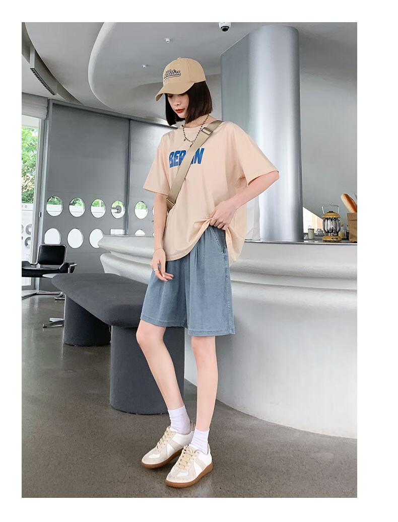 LangSha Tencel Soft Denim Shorts for Women, Summer 2025 New High-Waisted A-Line Slimming Loose Straight-Leg Mid-Length Shorts 21