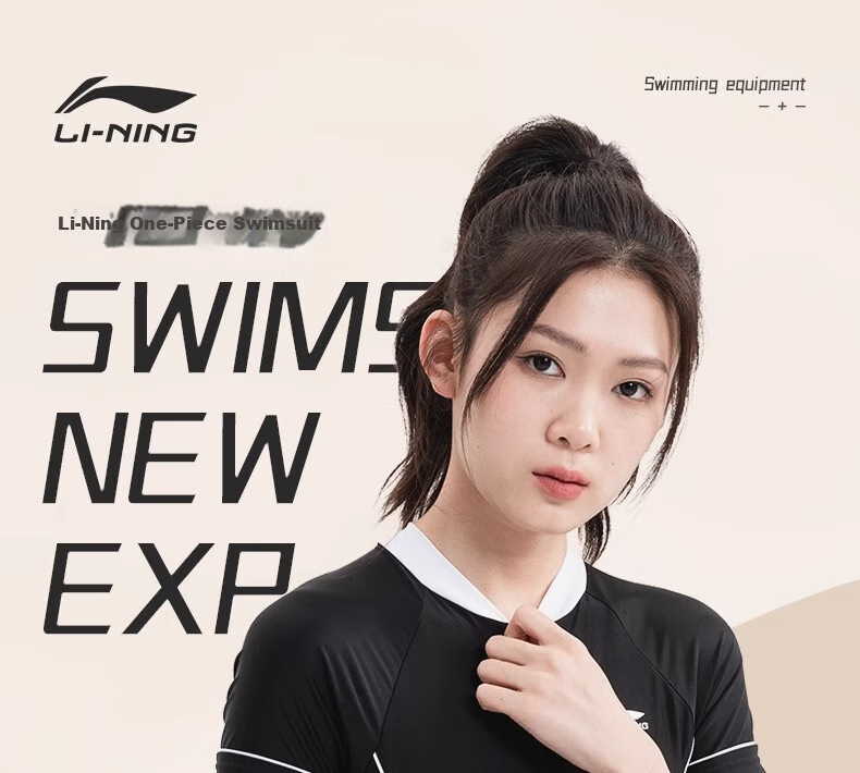 Li-Ning Women's One-Piece Skirt Swimsuit Slimming Chlorine-Resistant Quick-Dry Spa Swimwear Black M 1