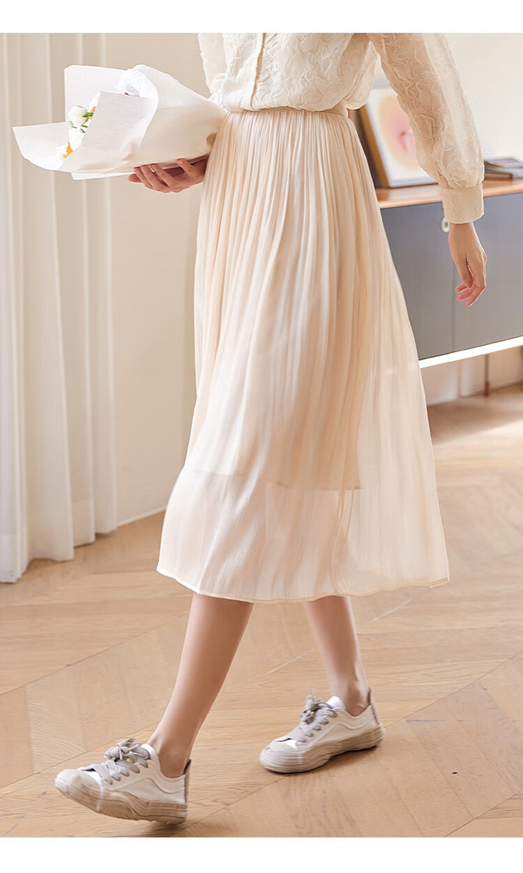 Dme [Flowing Light Pleated Skirt] Spring Style, Internet Celebrity-Inspired Elastic Waist Flowing Pleated Umbrella Skirt for Wome 14