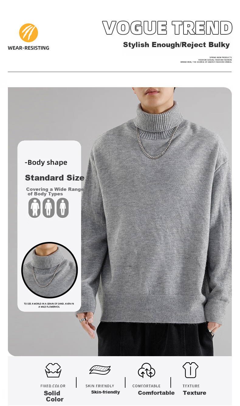 Dingfengbaoluo High Neck Sweater Men Autumn Winter Lazy Style Knitwear Loose Warm Base Shirt Top DFL55 Gray 3XL 2