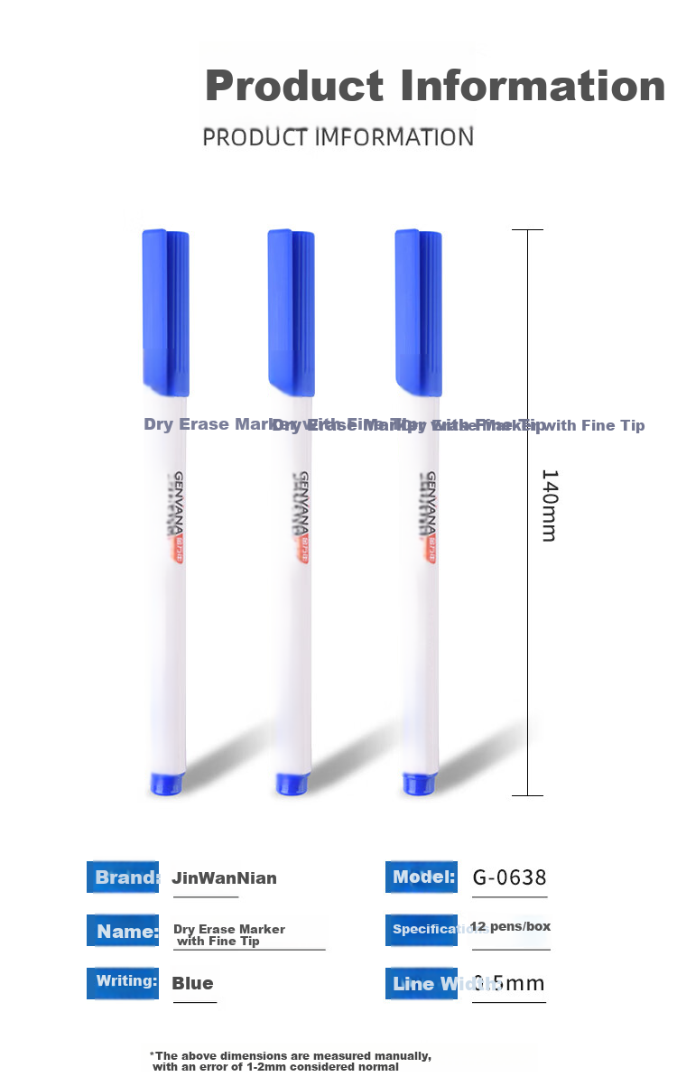 Genvana 0.5mm Ultra-Fine Blue Erasable Whiteboard Marker, Fine Tip for Office, Teaching, Meetings, Specialized Drafting G-0638 1