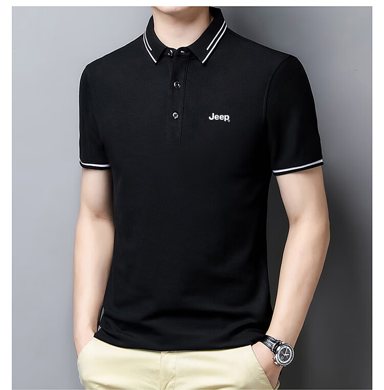 JEEP Short-Sleeve T-Shirt for Men, Summer Business Casual Polo Shirt, Loose-Fitting Men's Clothing, 9988 Gray, XL 14