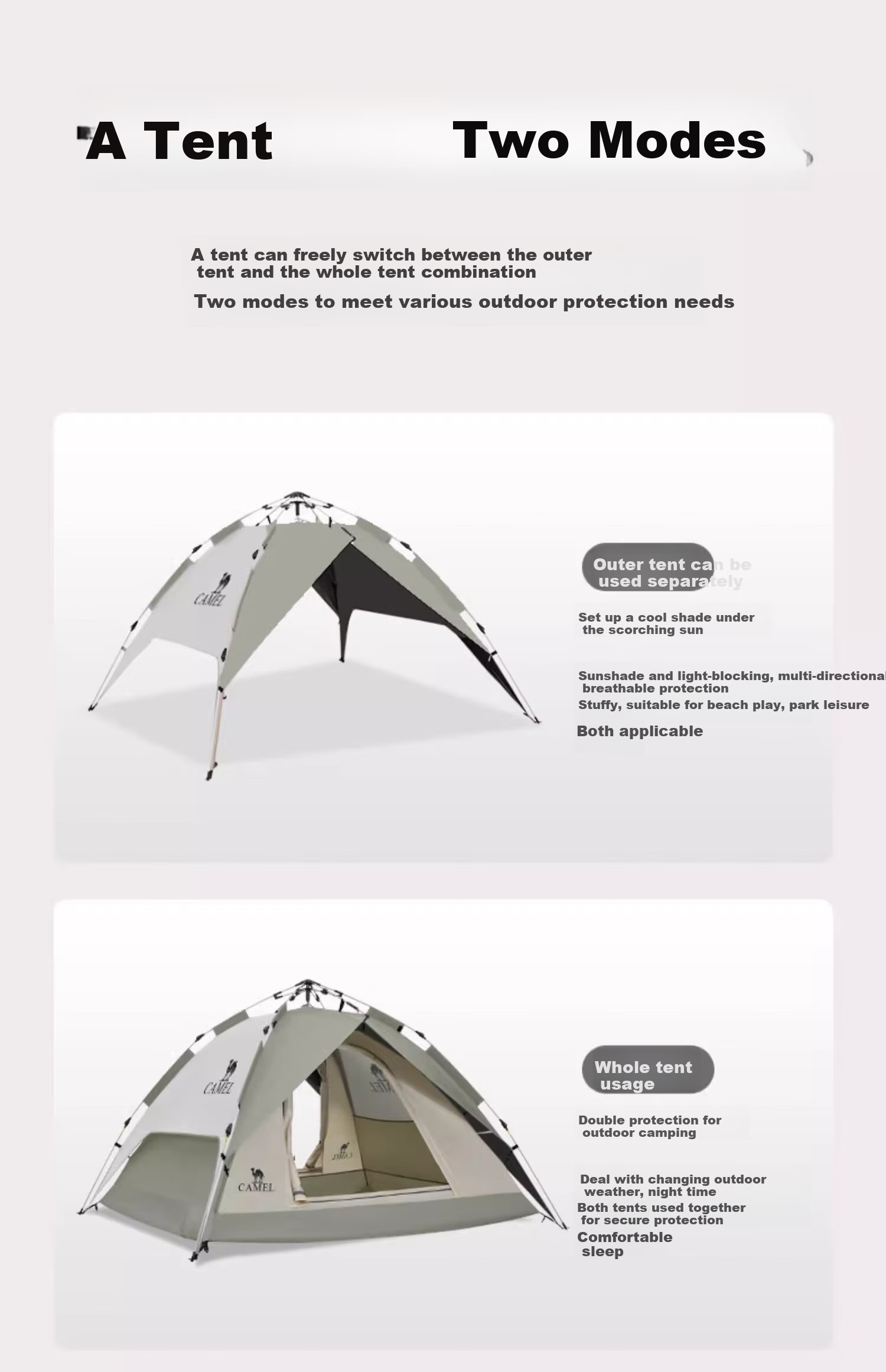 CAMEL Outdoor Titanium Black Gel Tent, Portable Sun Protection, Foldable, for Park Picnics, Camping, Overnight Stays, And Home Use 20