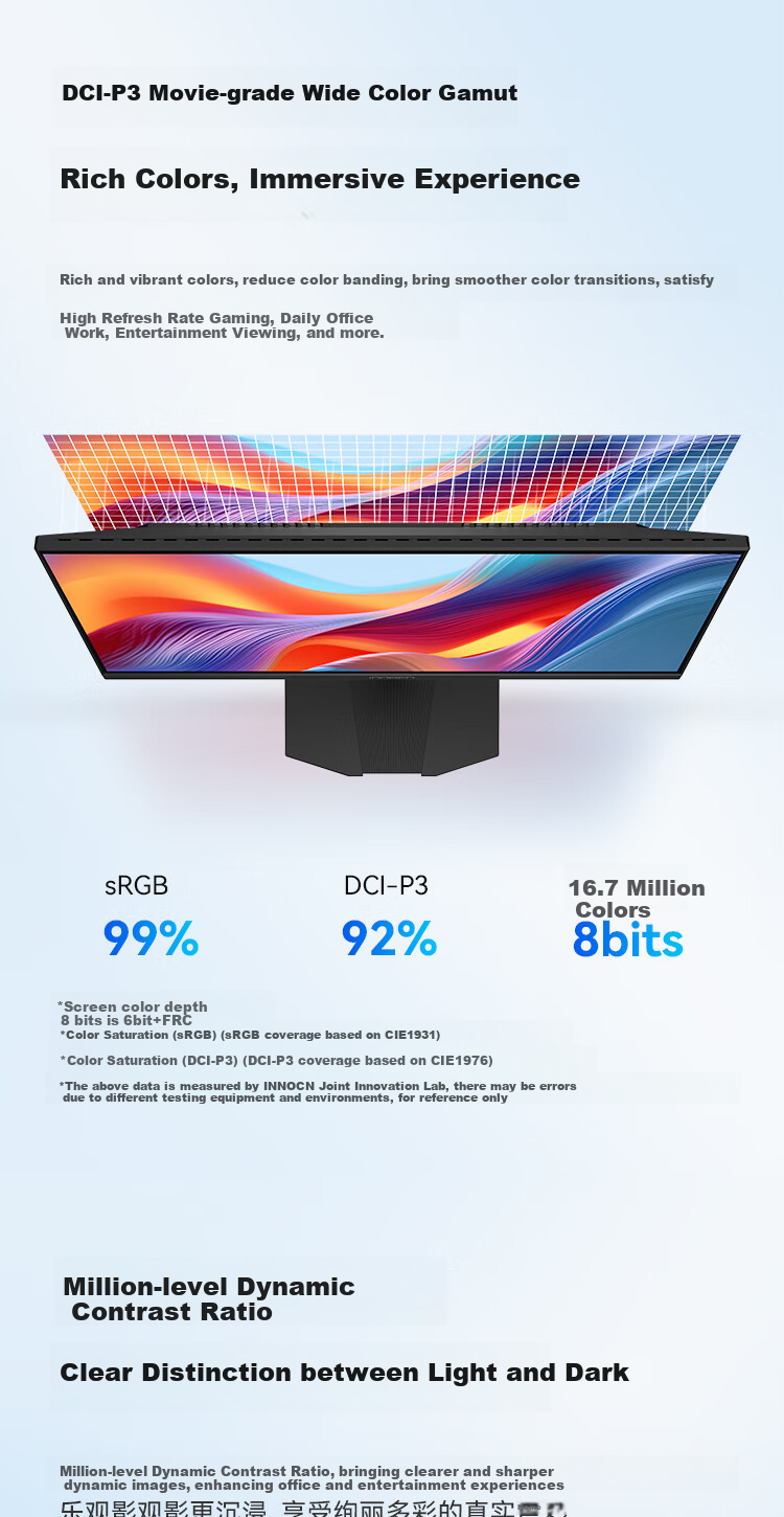 Inno&cn 27-Inch 2K High-Definition 320Hz Gaming Monitor, FastIPS, 1ms Response Time, Height Adjustable, HDR400, HDMI2.1, Triangular Gaming Computer Display Screen, 27G2T 4