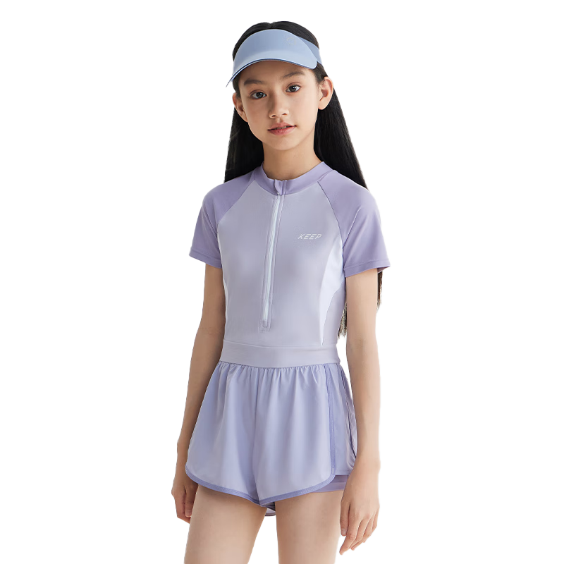 Keep Children's Swimsuit, One-Piece Swimwear for Girls, Double-Layer Swim Shorts Set, Size 720, Light Purple, 170