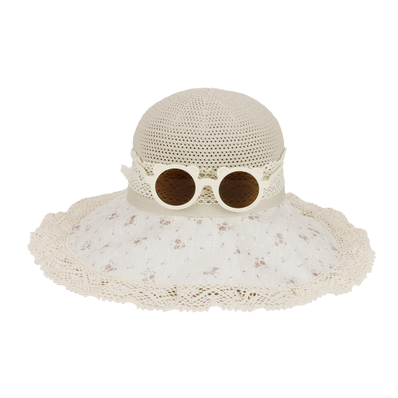 GLO-STORY Children's Outdoor Hat, Hollow Breathable Straw Sun Hat with Wide Lace Brim for Protection against Su