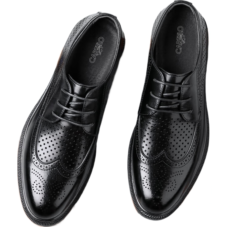 CARTELO Men's British Brogue Leather Shoes Casual Trendy Hollow Breathable Formal Shoes K049 Black Size 39