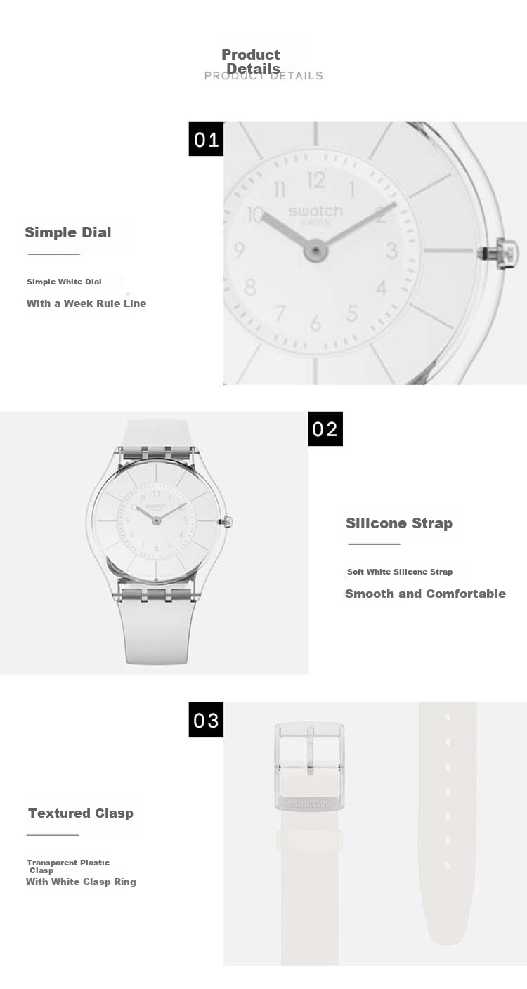 Swatch Swiss Watch, Ultra-Thin Quiet Student Exam Wristwatch Quartz Watch Graduation Gift, Butterfly White 2.0 2