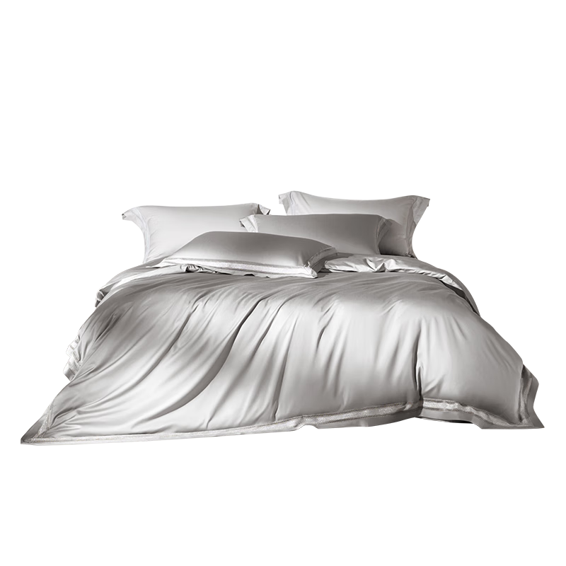 Luolai Home Textiles 100-Thread Count Long-Staple Cotton Four-Piece Set Pure Cotton Luxury Bed Sheet and Duvet Cover Gray 220*250cm