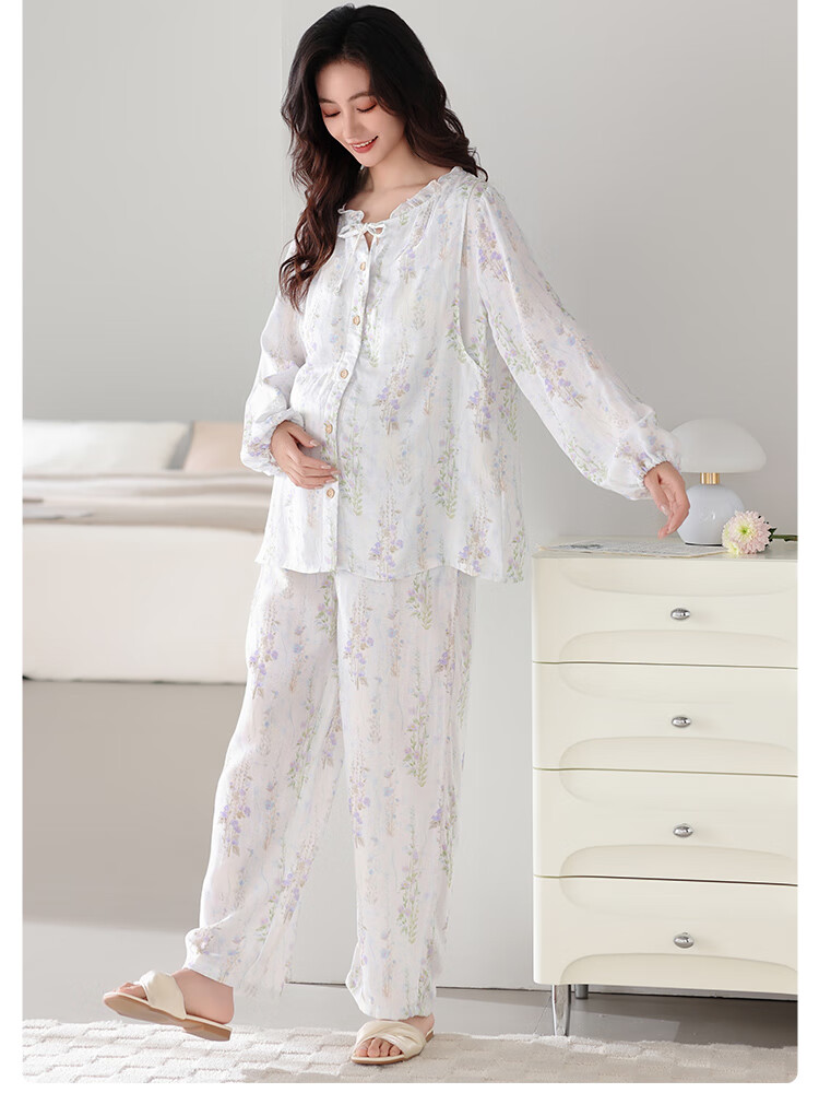 JOYNCLEON Summer Thin Bamboo Cotton Maternity Pajamas Postpartum Nursing Hospital Gown with Chest Pads Homewear Blue L Jyz157092 4
