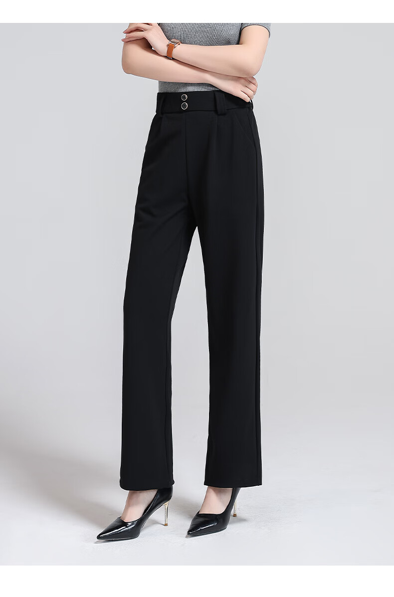 Meishi Women's Casual Pants, Spring/summer 2026, Slim Fit, High-Waisted, Slimming, Suitable for Commuting And Versatile, Loose Straight-Leg Trousers, 2875 Black, Size L 10