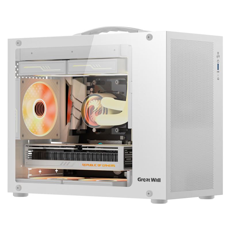 Great Wall Meiyin M5W White Computer Case (Aluminum-Plated Handle/metal Panel/glass Side Panel/MATX Motherboard/5 Fan Positions/USB3.0/240mm Water Cooling/5-080 Graphics Card)