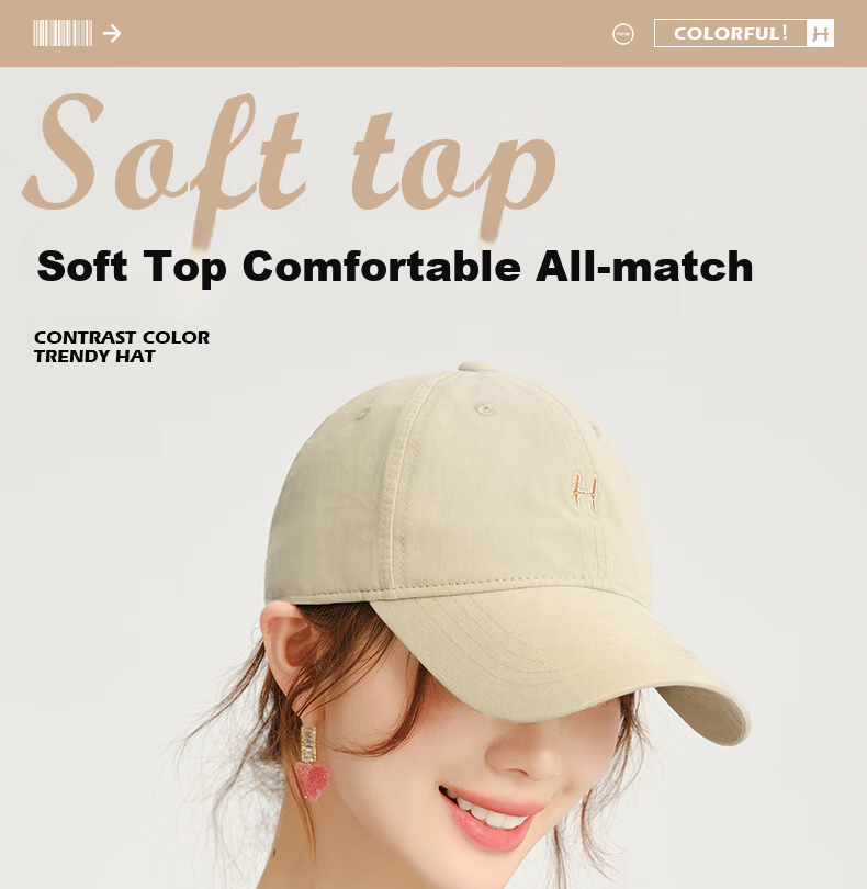 CACUSS Baseball Cap Women Spring Summer Cotton Letter Sun Hat Soft Top Large Head Circumference Slim Face Hat Dark Blue 1