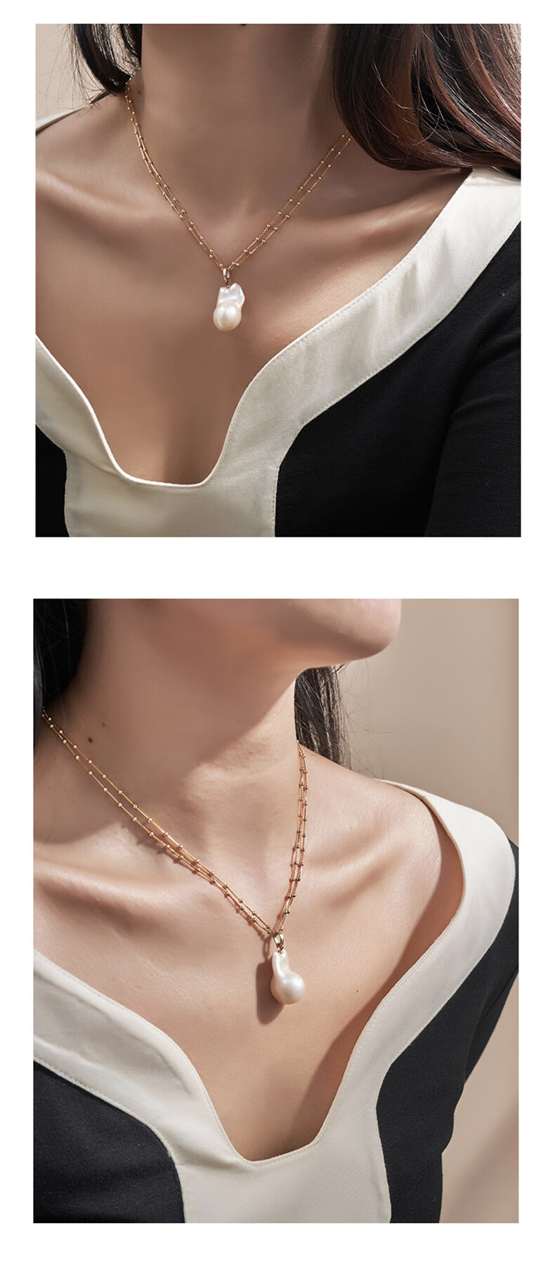 Amber Lollipop Baroque Pearl Necklace for Women, Layered Neck Chain, Birthday And Mother's Day Gift for Mom Or Wife, Practical Present 2
