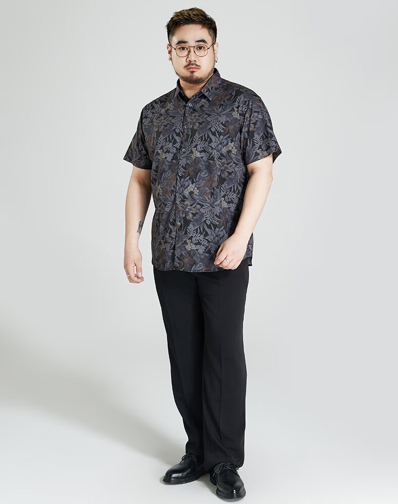 Ayoupang Large Size Summer Elastic Seamless Floral Shirt, Loose Fit, Plus Size Short Sleeve Shirt for Me 8