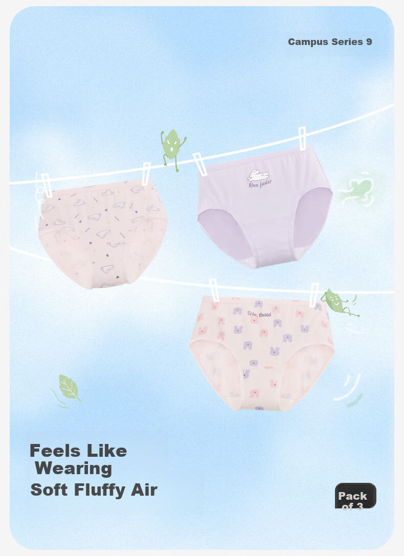Jiusuiban Girls' Underwear, 50s Modal Antibacterial Thin Triangle Panties for Older Children, Baby A-Class Cartoon Cute Rabbit Shorts 1
