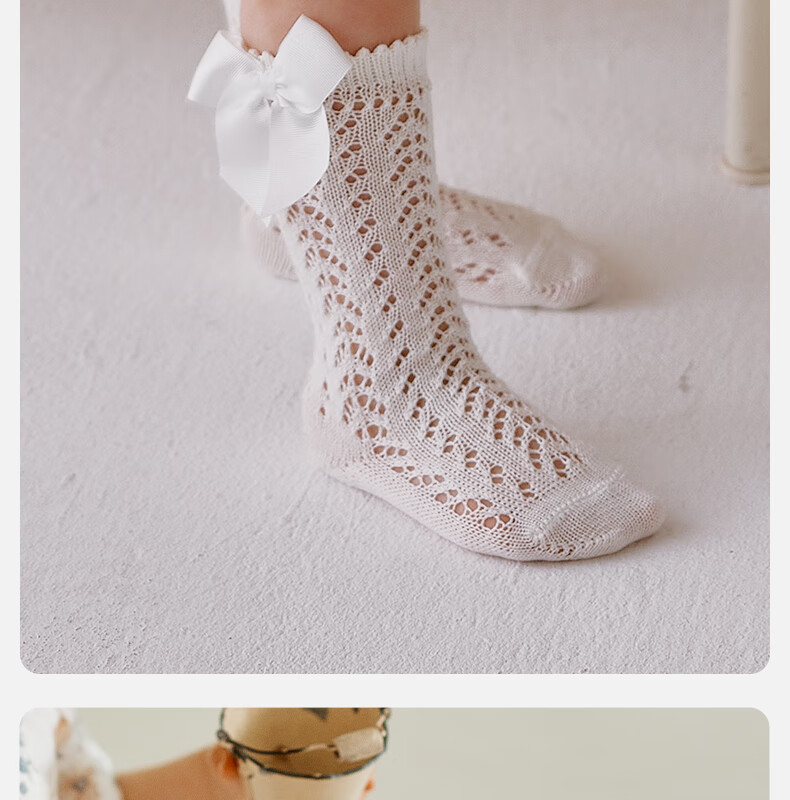 OAK FAMILY Children's Butterfly Bow Thigh-High Socks, Hollow Baby Princess Socks, Thin Style, Toddler Long Socks, White, 0-1 Year Old (S) 3