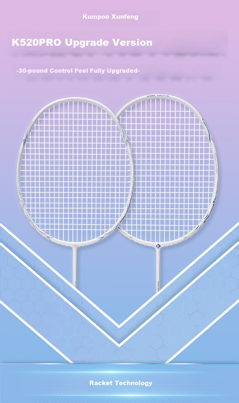 KUMPOO Badminton Racket, Full Carbon Ultra-Light, for Beginners, K520 Upgraded Version Xunfeng K520 PRO, White/blue, White Line 1