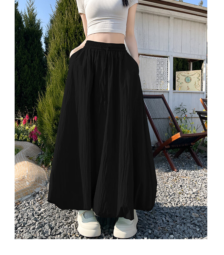 Free Style Bud Half Skirt Women 2026 Summer New Elastic High Waist Draped Slim Lantern Skirt Lazy A-Line Mid-Length Skirt 15
