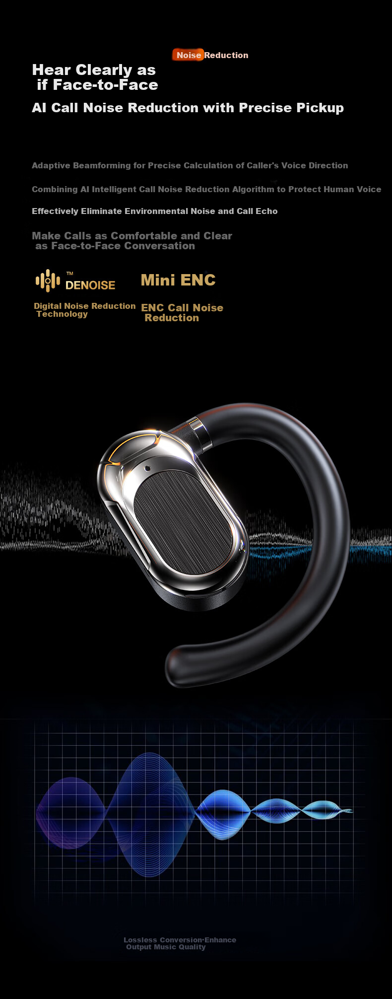 LINGCHEN Bluetooth Headphones, Ear-Hook Bone Conduction Concept, Wireless Non-In Open-Style Sports Running Cycling Long Battery Life Noise Reduction Ear Clip, Suitable for Android J56 6