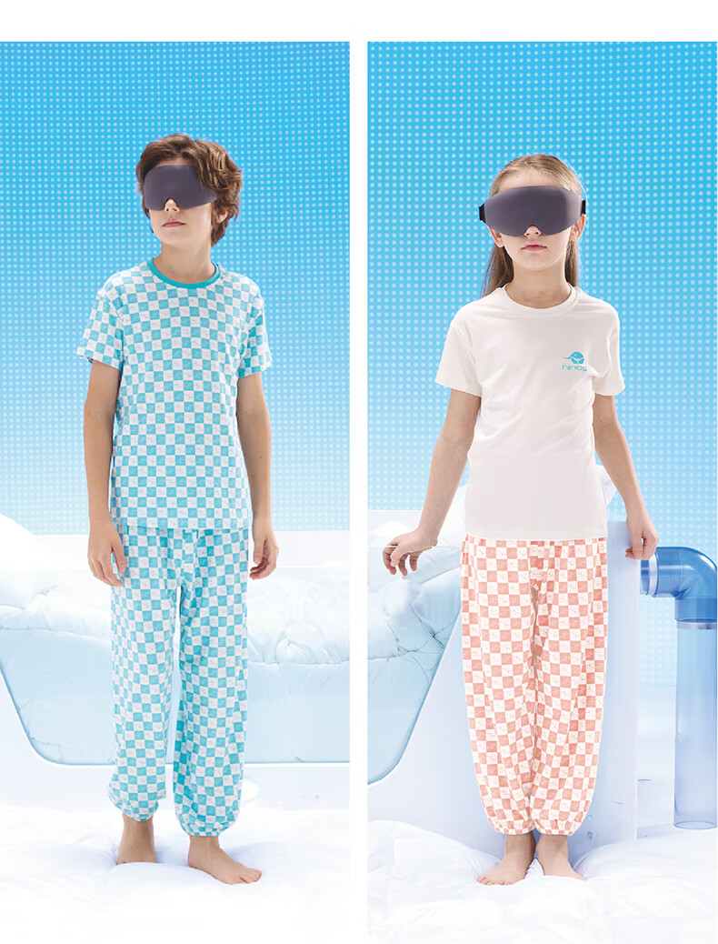 Hinos Children's Quick-Dry Short Sleeve T-Shirt And Pants Set for Boys And Girls, Indoor Home Wear, Pink Blue (Pants), Size 100 4