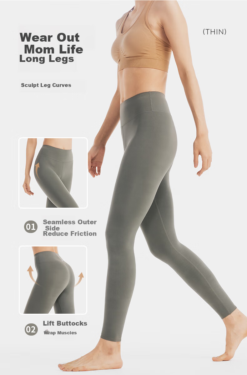 DECATHLON Women's Cloud-Feel Yoga Leggings, High-Waisted, Butt-Lifting, Quick-Dry, Base Layer Fitness Pants, Autumn And Winter, Khaki Gray, 5115836 6