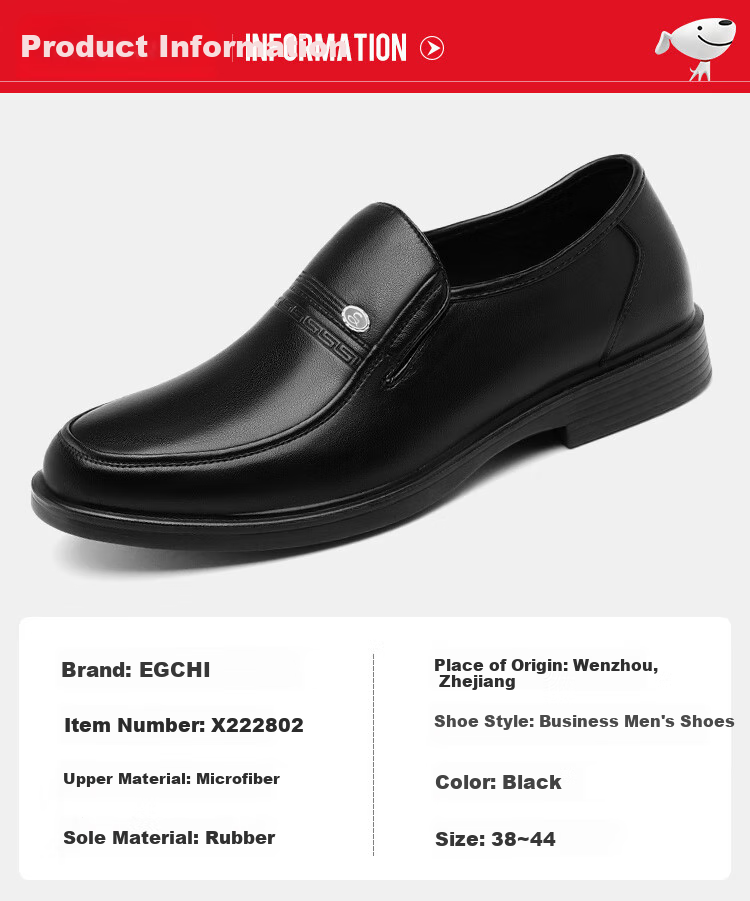 EGCHI Men's Slip-On Leather Shoes, Wear-Resistant Soft Sole, Driving Fashion Business Casual Shoes X222802 Black 38 5