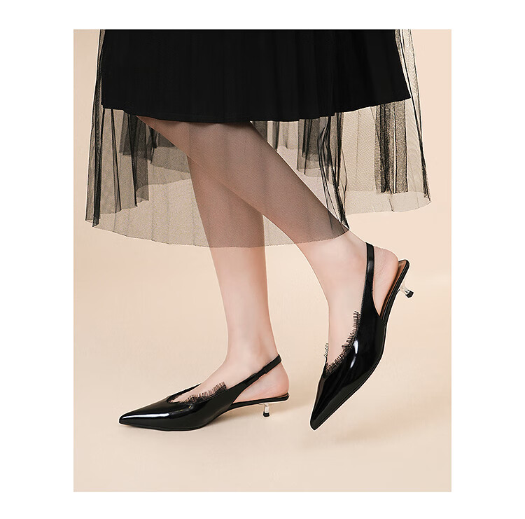 Le Saunda Romantic Queen Pointed Toe Kitten Heel Backless Sandals Women 32501 Truffle Black BKL 37 2