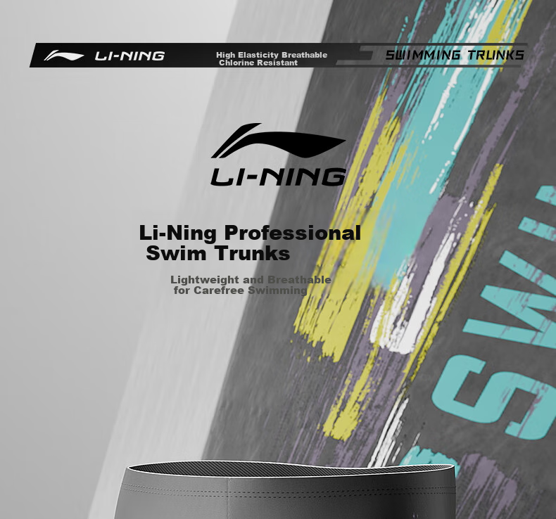 Li-Ning Swimming Trunks for Men, Anti-Embarrassment Printed Hot Spring Swimwear, Square-Leg Training Swim Shorts, 0291 Black XXL 1