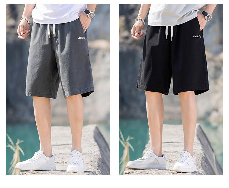 JEEP [Pure Cotton Comfort] Loose-Fitting Sweatpants, Men's Clothing, Summer Shorts, Wide-Leg Pants, Knee-Length Shorts 4