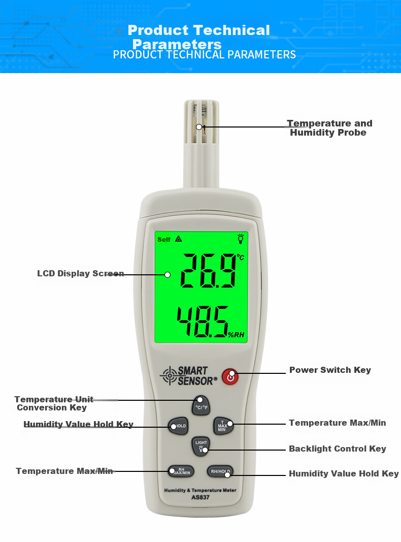 Xima Handheld Thermometer And Hygrometer, AS837 Environmental Temperature And Humidity Detector, Portable Temperature And Humidity Meter 6