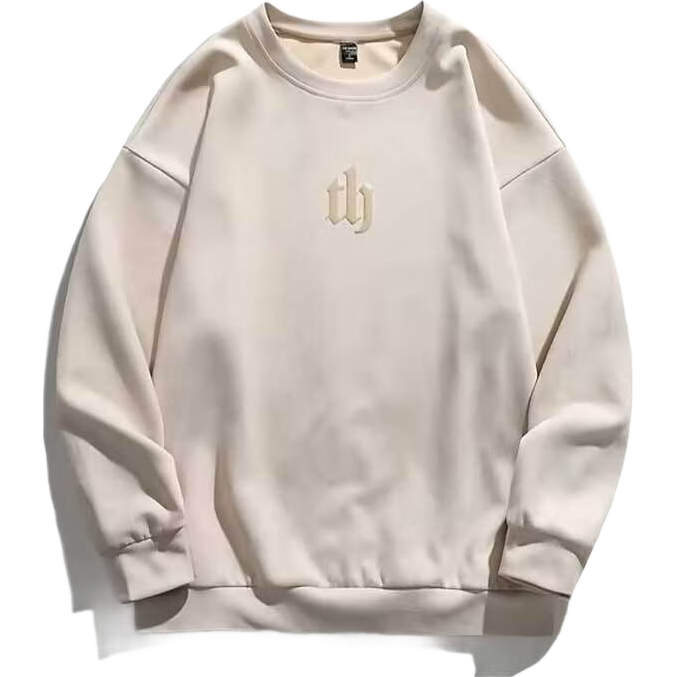 Dingfengbaoluo Men's Sweatshirt, Spring Round Neck Suede Long-Sleeve Top, Loose American-Style Trendy Brand DFL05 Beige L