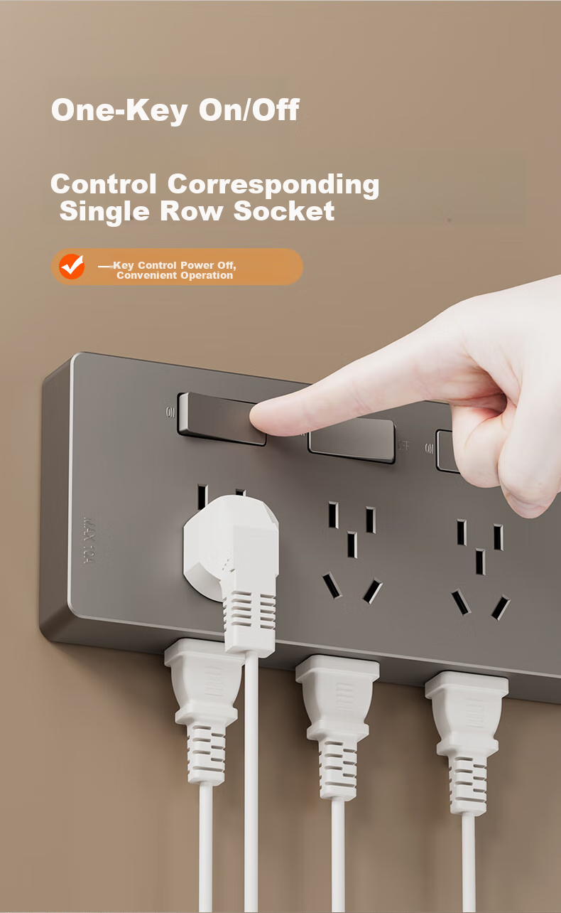 Aokesi Extension Socket with Power Cord, Multifunctional Bedroom Wall Extension Converter Socket, Kitchen Power Strip, Gray 9