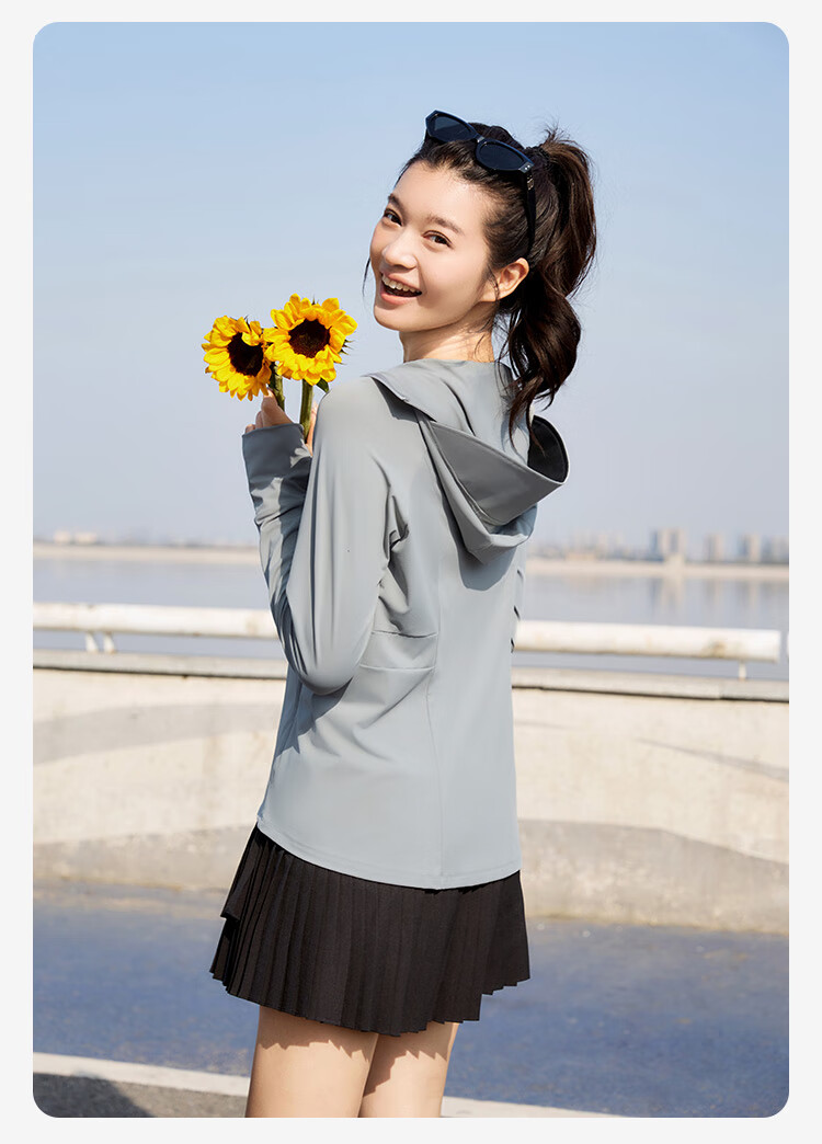 JD Jingzao Women's Slim Fit Waist Cooling UV Protection Sun Jacket Gray XS 12